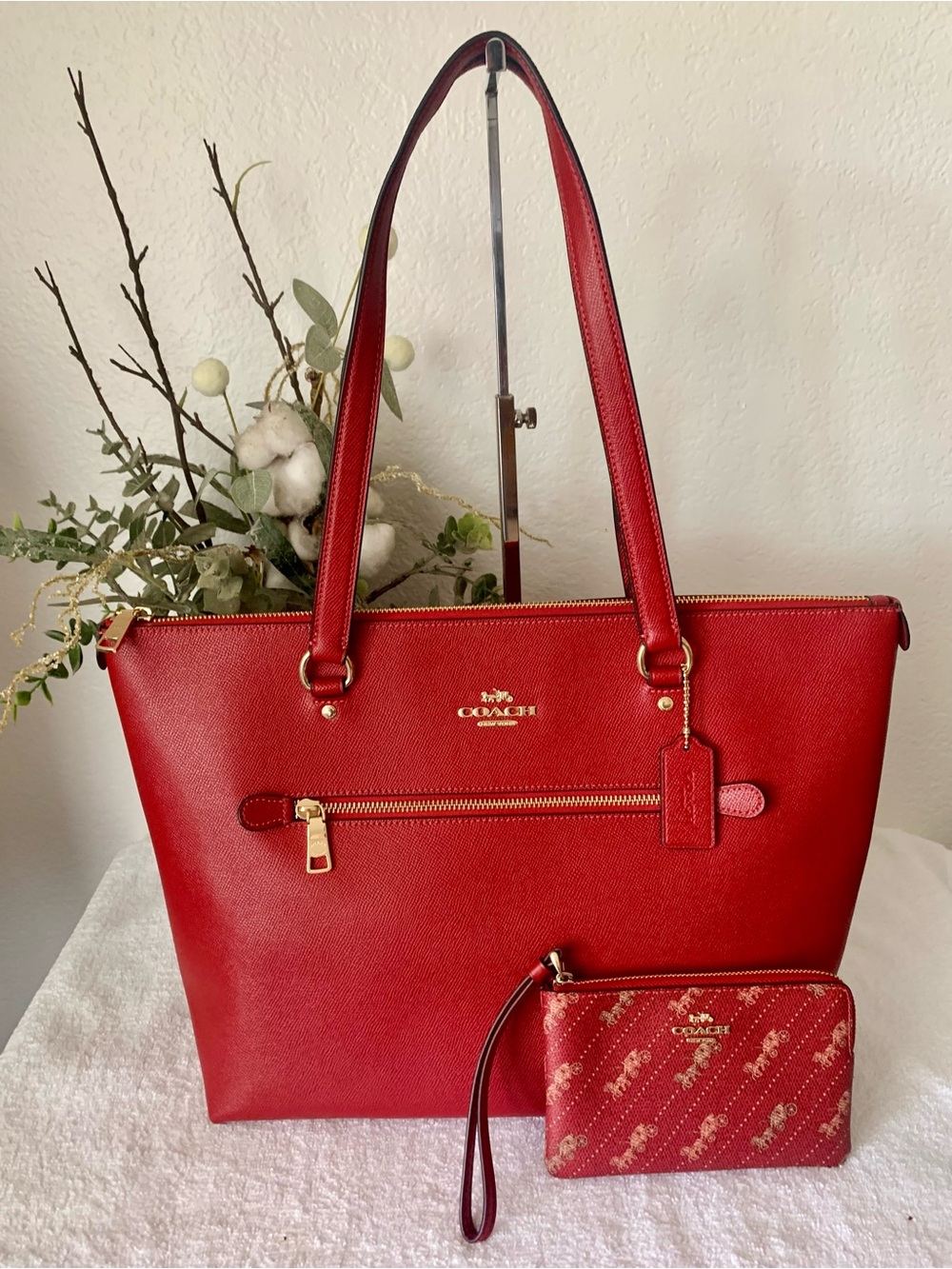 Coach Red Gallery Leather Tote with Matching Red Wristlet